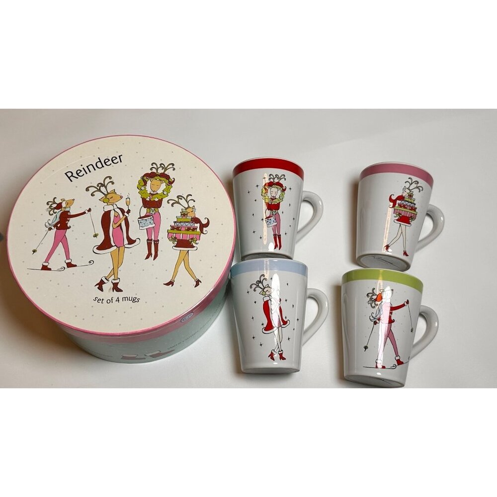 Ceramic "Reindeer" mugs by Rosanna, set of 4 mugs